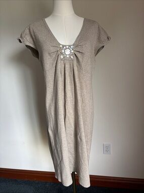 Liz Lange Beige Taupe Midi Dress with Jeweled Square
